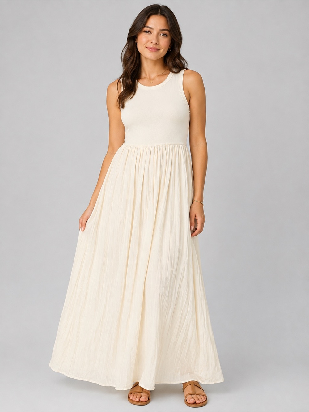 DKNY Cream Sleeveless Maxi Dress